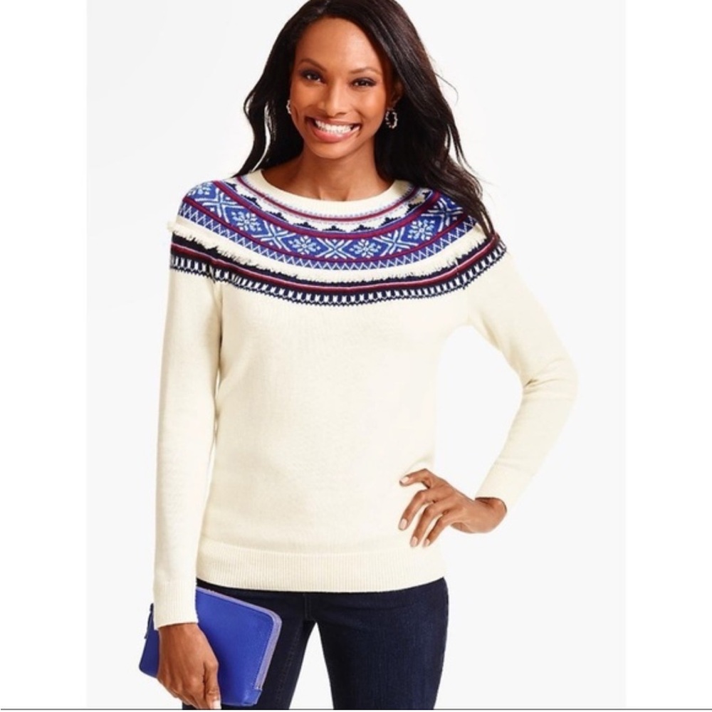 Talbots Fringed Detail Fair isle sweater- never worn. 129 retail